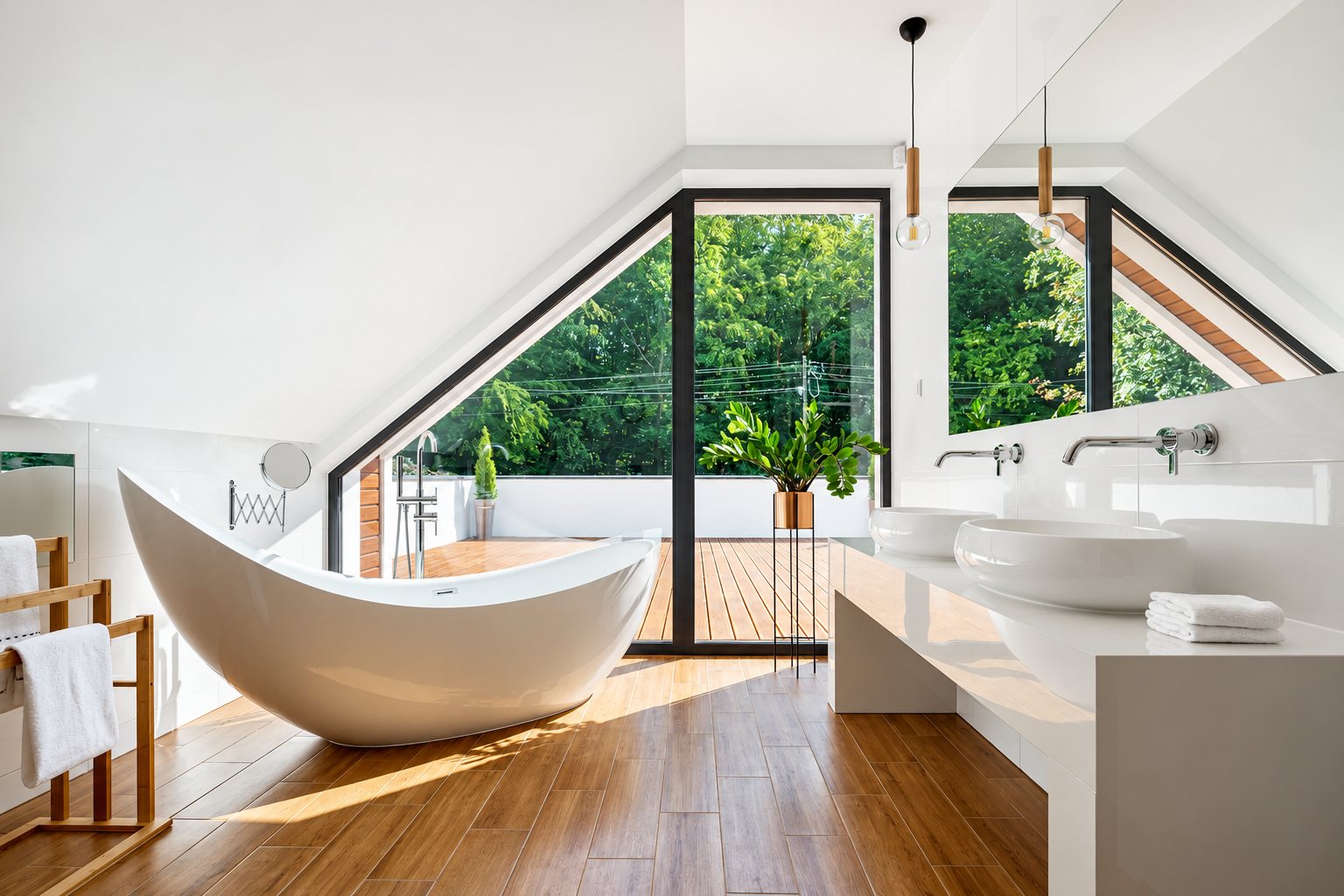 Salle de bain sous combles avec baignoire îlot