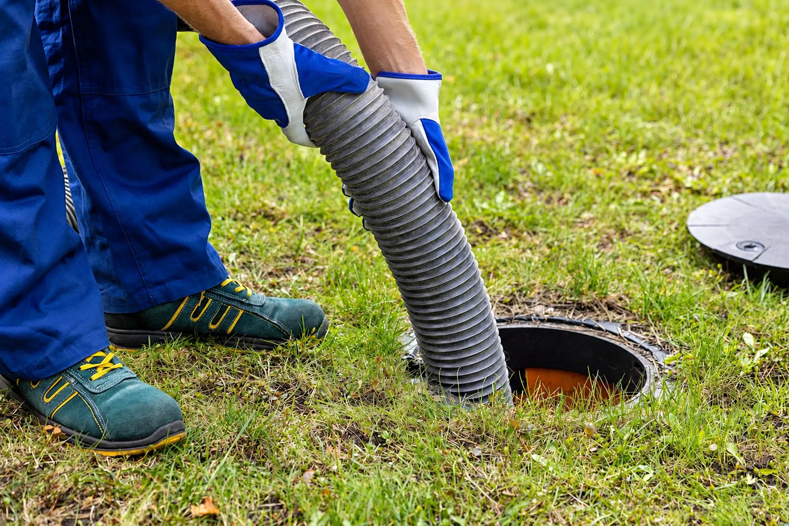 Tuyau de vidange raccordé à un regard dans un jardin